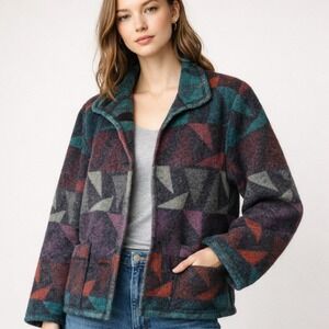 Canvasbacks Wraps Wool Jacket Women XS Multicolor Aztec Geo Vintage 80s 90s USA